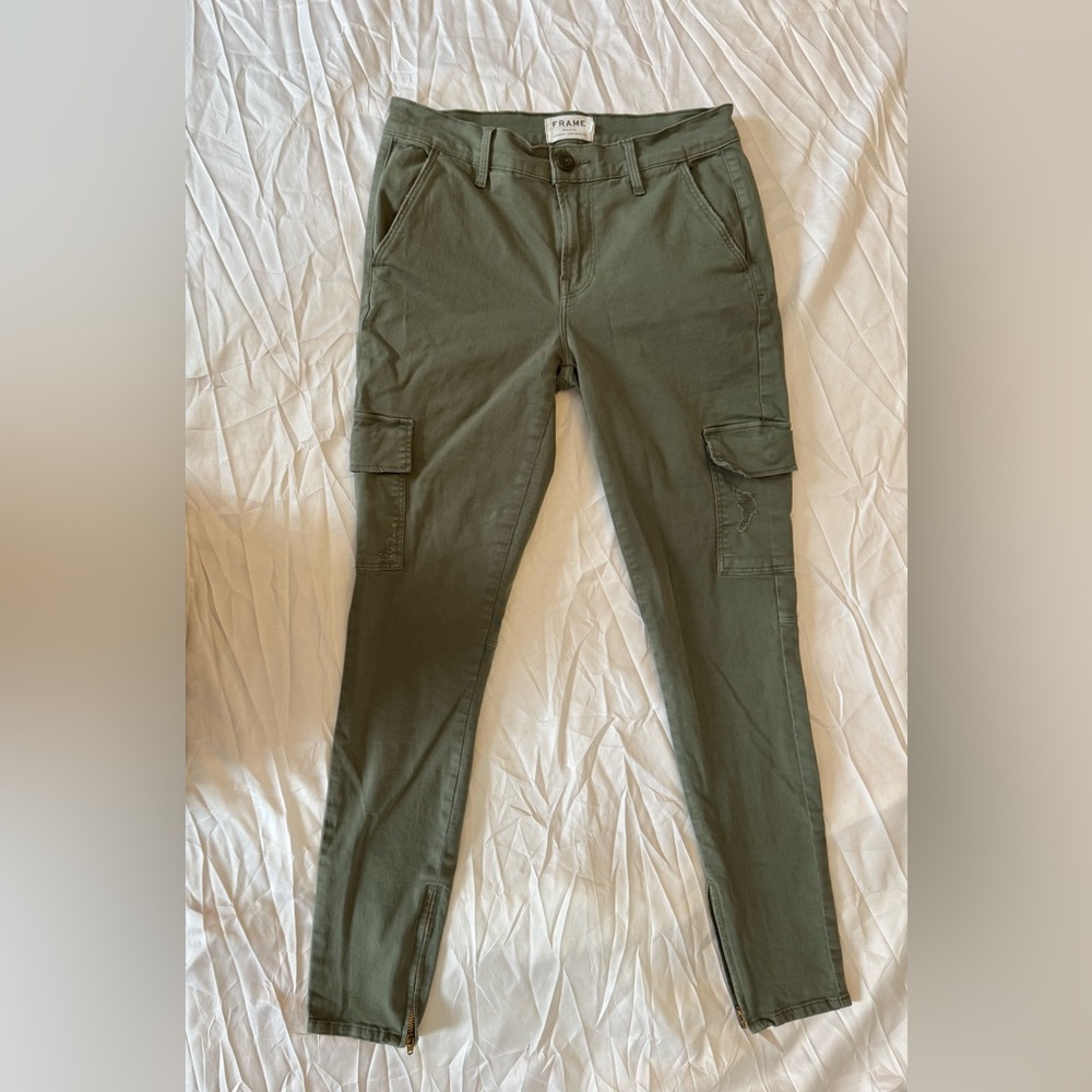 Frame Denim cargo zip jeans skinny size 27 olive green